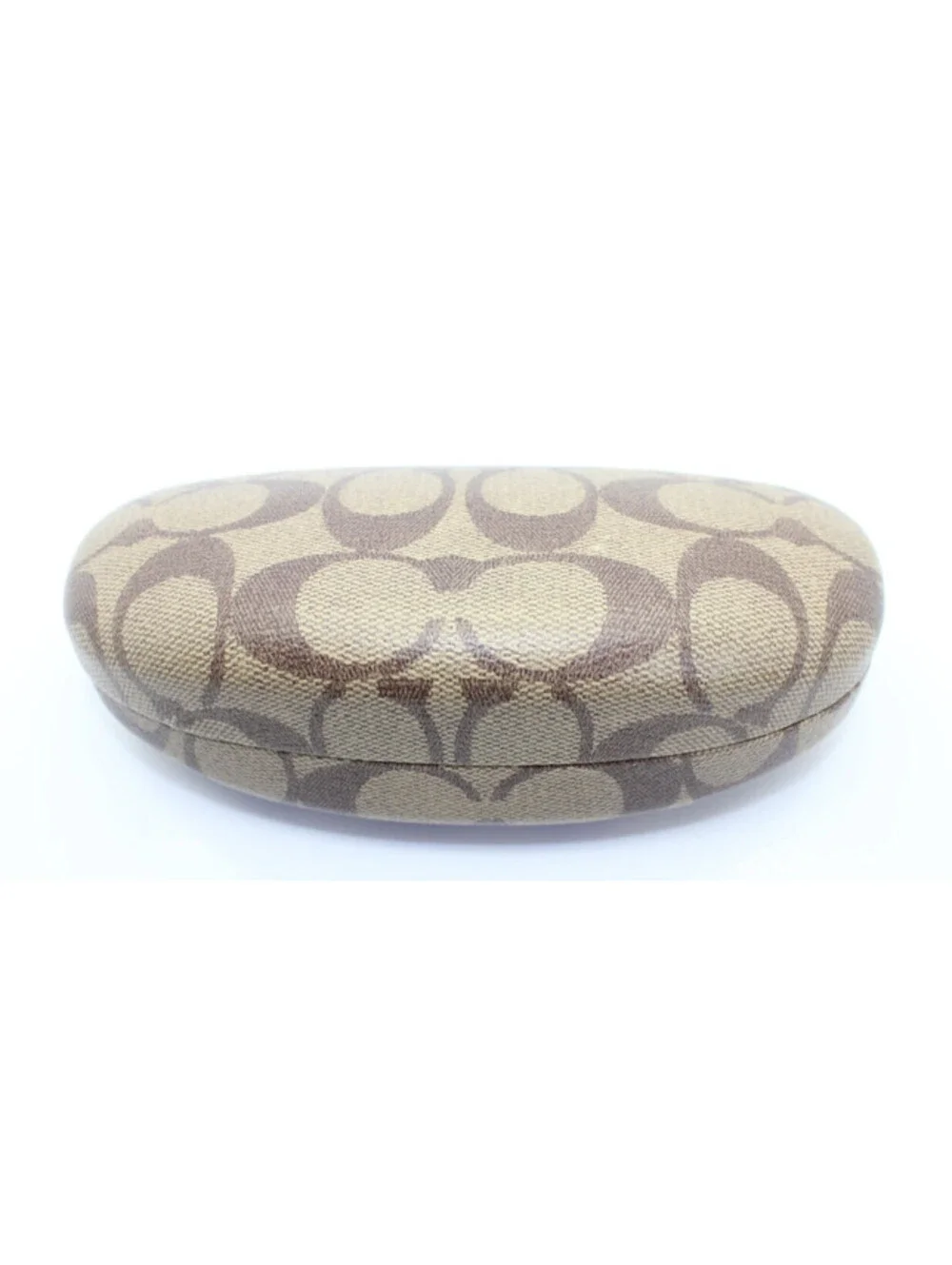Coach Signature C Monogram Brown Tan Clamshell Glasses Case